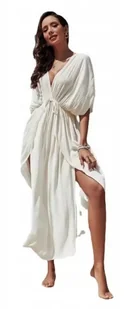 SUKIENKA PAREO NA PLAŻĘ TUNIKA ZWIEWNA LUŹNA NARZUTKA BIAŁE KIMONO NA LATO - Bluzki damskie SUKIENKA PAREO NA PLAŻĘ TUNIKA ZWIEWNA LUŹNA NARZUTKA BIAŁE KIMONO NA LATO - Bluzki damskie - miniaturka - grafika 1