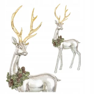Srebrny Renifer z Złotym Porożem Figurka Świąteczna 22x16x9 cm Prezent - Ozdoby bożonarodzeniowe - miniaturka - grafika 1