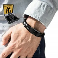 Bransolety męskie - Skórzana Bransoletka Męska Tytanowa Czarna Bransoleta - miniaturka - grafika 1