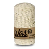 Półfabrykaty do biżuterii - WAS/Sznurek bawełniany z poliestrowym rdzeniem, pleciony, 3mm, 100m, kość słoniowa ze złotą nitką - miniaturka - grafika 1