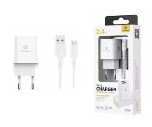 Ładowarka z kablem micro USB 2,4A BIAŁA 1m USB 2x TECHANCY TA2792 - Ładowarki do telefonów - miniaturka - grafika 1