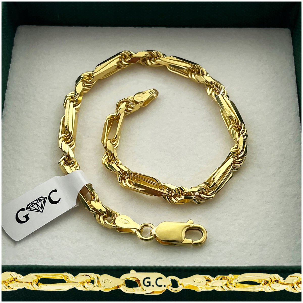 ZŁOTA BRANSOLETKA MĘSKA 925/585 SREBRO, UNIKATOWY WZÓR 20cm/4,5mm + Y