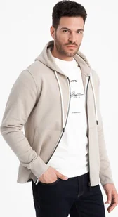 Ombre Bluza męska dresowa BASIC rozpinana z kapturem - jasnobeżowa V1 OM-SSBZ-0178 S - Bluzy męskie - miniaturka - grafika 1