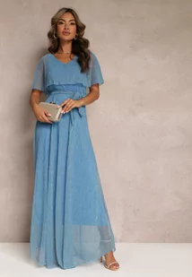 Niebieska Koktajlowa Sukienka Maxi z Ozdobną Falbaną na Górze Cailey - Sukienki - miniaturka - grafika 1