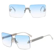 Okulary przeciwsłoneczne - Damskie bezramkowe okulary przeciwsłoneczne z filtrem UV400 - SRP-01E niebieski/srebrny - miniaturka - grafika 1