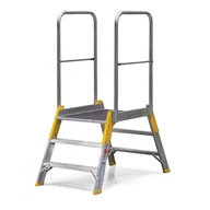 Drabiny - Mostek aluminiowy, drabina z platformą, obustronny ALVE FORTE, 2x3 stopni, wysokość platformy 0,62 m - miniaturka - grafika 1