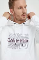 Bluzy męskie - Calvin Klein bluza bawełniana męska kolor biały z kapturem z nadrukiem - miniaturka - grafika 1