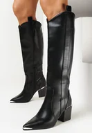 Kozaki damskie - Czarne Kozaki Kowbojki na Słupku z Metaliczną Wstawką Apierila - miniaturka - grafika 1