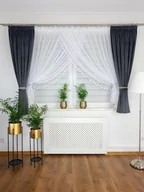 Firany - Elegancki zestaw firany i zasłony welurowe - ciemnoszary, zestaw do salonu - miniaturka - grafika 1