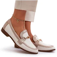 Mokasyny damskie - Skórzane Mokasyny Z Ozdobą Złote Maciejka 06442-25 Złote złoty - miniaturka - grafika 1