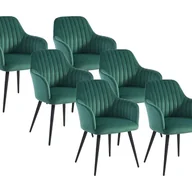 Krzesła - Zestaw 6 krzeseł z podłokietnikami z weluru i czarnego metalu - Zielony - ELEANA - miniaturka - grafika 1