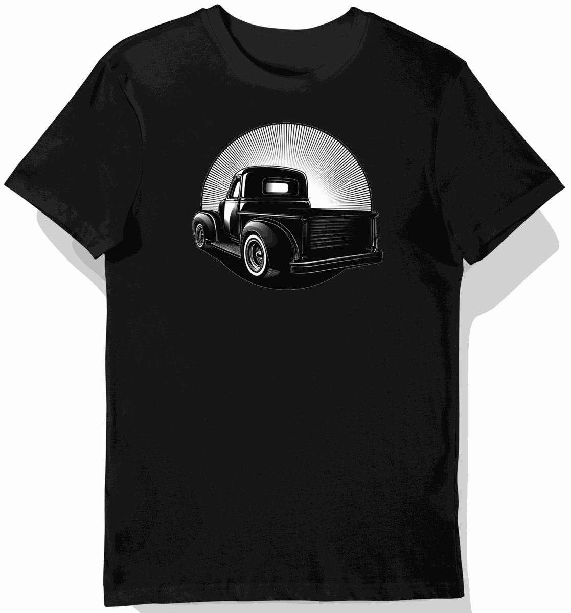Koszulka męska czarna z motywem klasycznych ciężarówek 5855 L