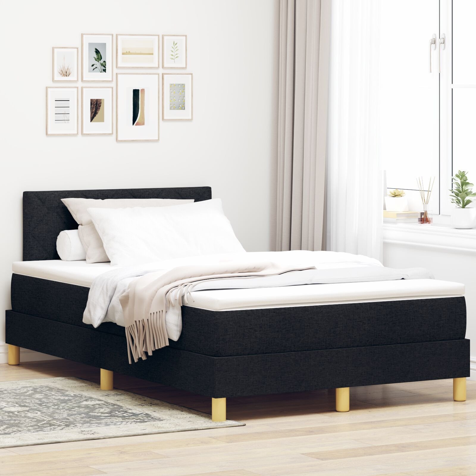 Łóżko skrzynkowe z materacem i LED czarne 120x200 cm tkanina