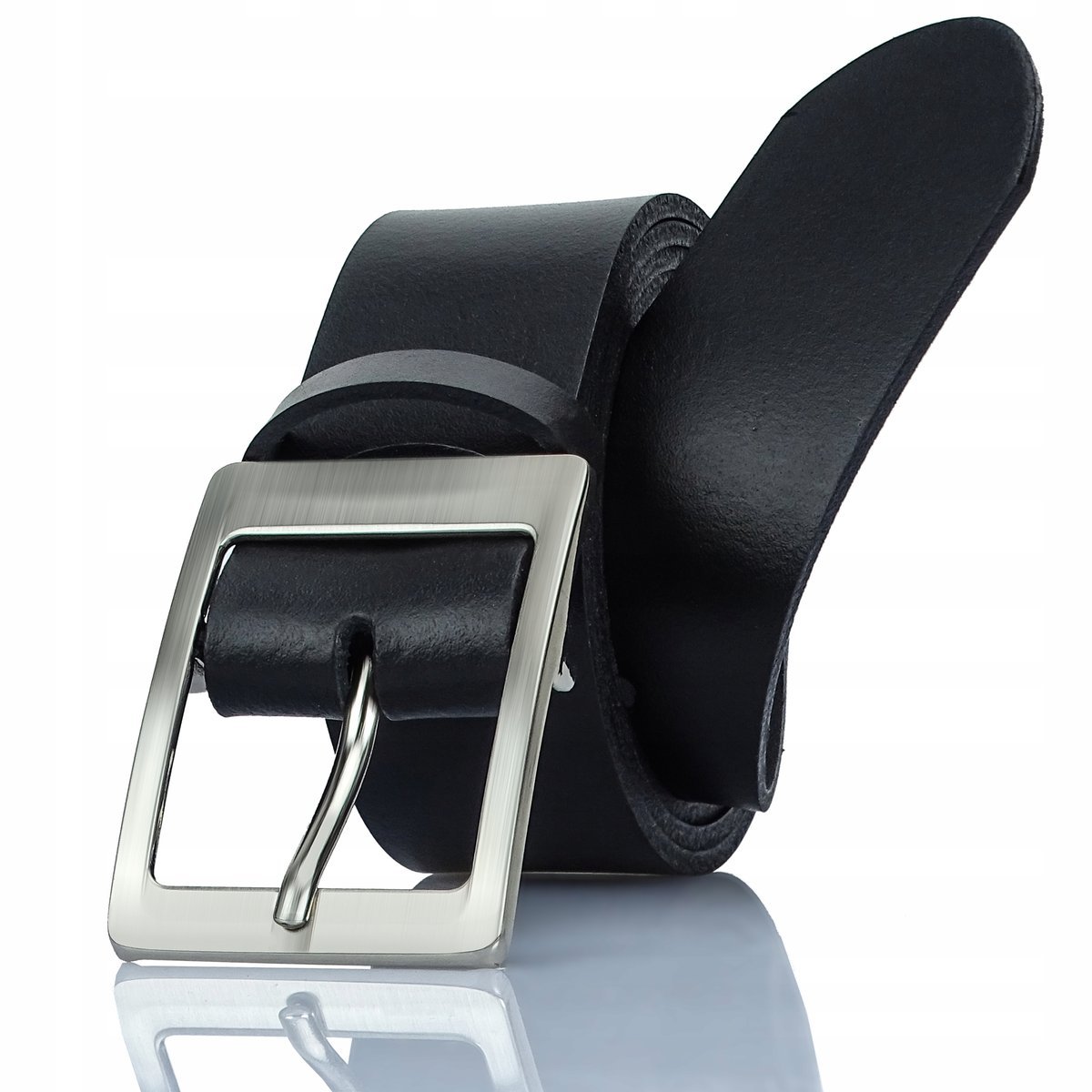 Pasek Męski Do Jeansów Szeroki Czarny Skórzany Srebrna Klamra Klasyk GRACIO