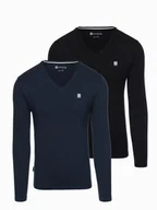 Koszulki męskie - Komplet męskich longsleeveów SLIM FIT 2pak mix granatowy/czarny V3 Z103 L - miniaturka - grafika 1