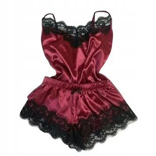 SEKSOWNY KOMPLET BIELIZNA DAMSKA SATYNOWA KOSZULKA NOCNA KORONKA SPODENKI - Komplety bielizny - miniaturka - grafika 1