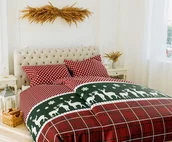 Pościel - Pościel flanelowa 220x200 renifery kratka groszki czerwona zielona świąteczna Xmass - miniaturka - grafika 1