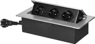 Orno Gniazdo meblowe wpuszczane w blat z płaskim frezowanym rantem i przewodem 1,5m, 3x2P+Z Schuko, srebrne - Gniazdka elektryczne - miniaturka - grafika 1