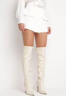 Białe Szorty z Metalową Ozdobą w Pasie i Wyższym Stanem Turula - Spodenki damskie - miniaturka - grafika 1