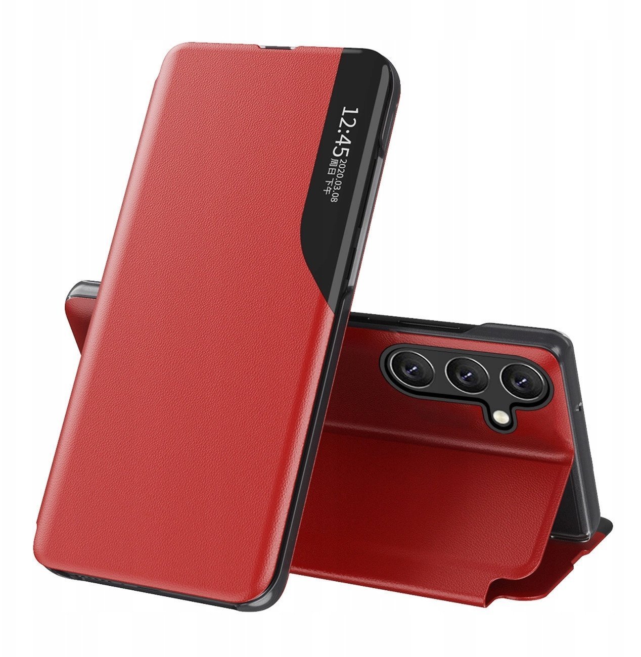 Etui Eco Leather View Case elegancki futerał z klapką i funkcją podstawki na Samsung Galaxy A36 - czerwone