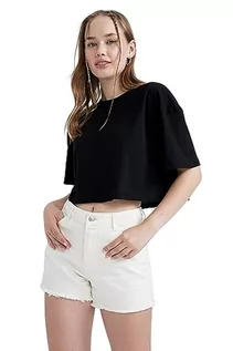 Koszulki i topy damskie - DeFacto Damska koszulka oversize Crop Tops – klasyczna koszulka basic dla kobiet – wygodna koszulka oversize dla kobiet, czarny, S - grafika 1