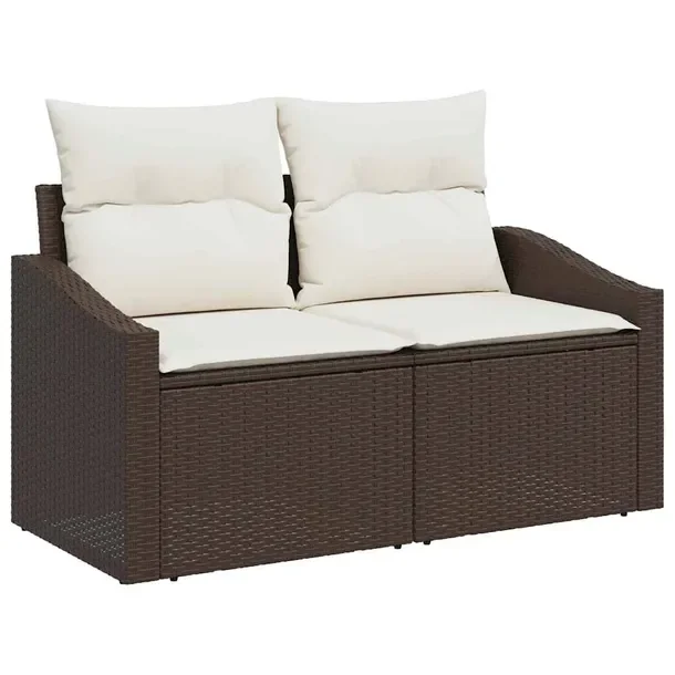 Zestaw Ogrodowy Sofa Rattanowa Brązowa z Poduszkami, 7-Częściowy