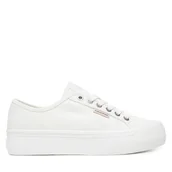 Trampki damskie - Tenisówki Calvin Klein Jeans Vulc Flatform Ctn Logo Tag YW0YW01838 Biały - miniaturka - grafika 1