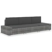 Sofy ogrodowe - vidaXL Sofa modułowa 3-osobowa, rattan PE, szara - miniaturka - grafika 1