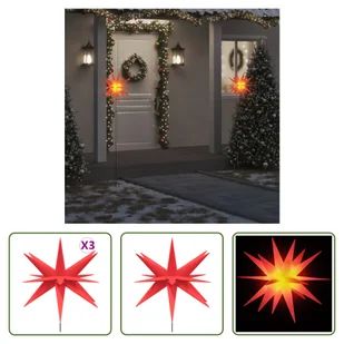 The Living Store Gwiazdki choinkowe LED 3 szt. z kolcami składane czerwone 57 cm - Ozdoby bożonarodzeniowe - miniaturka - grafika 1