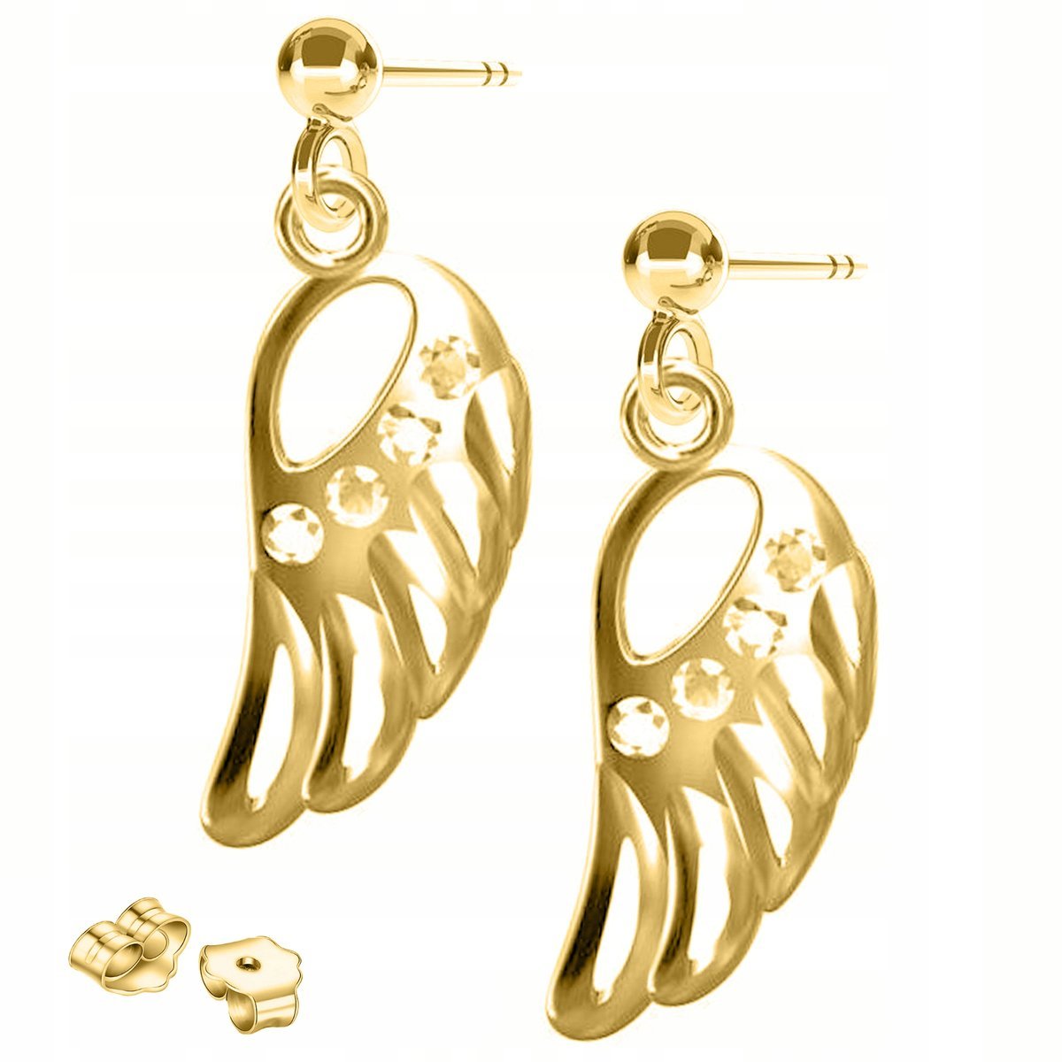 Złote Kolczyki Wkrętki ze Skrzydłami Anioła Skrzydła Wings SREBRO 925