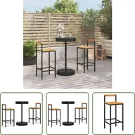 Meble ogrodowe - The Living Store 3-częściowy ogrodowy zestaw barowy z czarnego polirattanu i litego drewna akacjowego - miniaturka - grafika 1