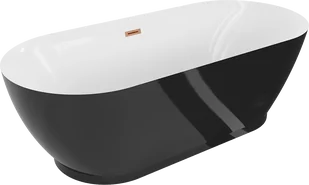 Mexen Roxy wanna wolnostojąca 180 x 85 cm, biała/czarna, przelew miedź szczotkowana - 51201808575-65 - Wanny - miniaturka - grafika 1