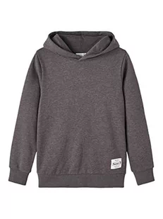 NAME IT Chłopięca bluza z kapturem Nkmtemmo Ls Sweat Wh Bru Noos, ciemnoszary melanż, 116 - Bluzy dla chłopców - miniaturka - grafika 1