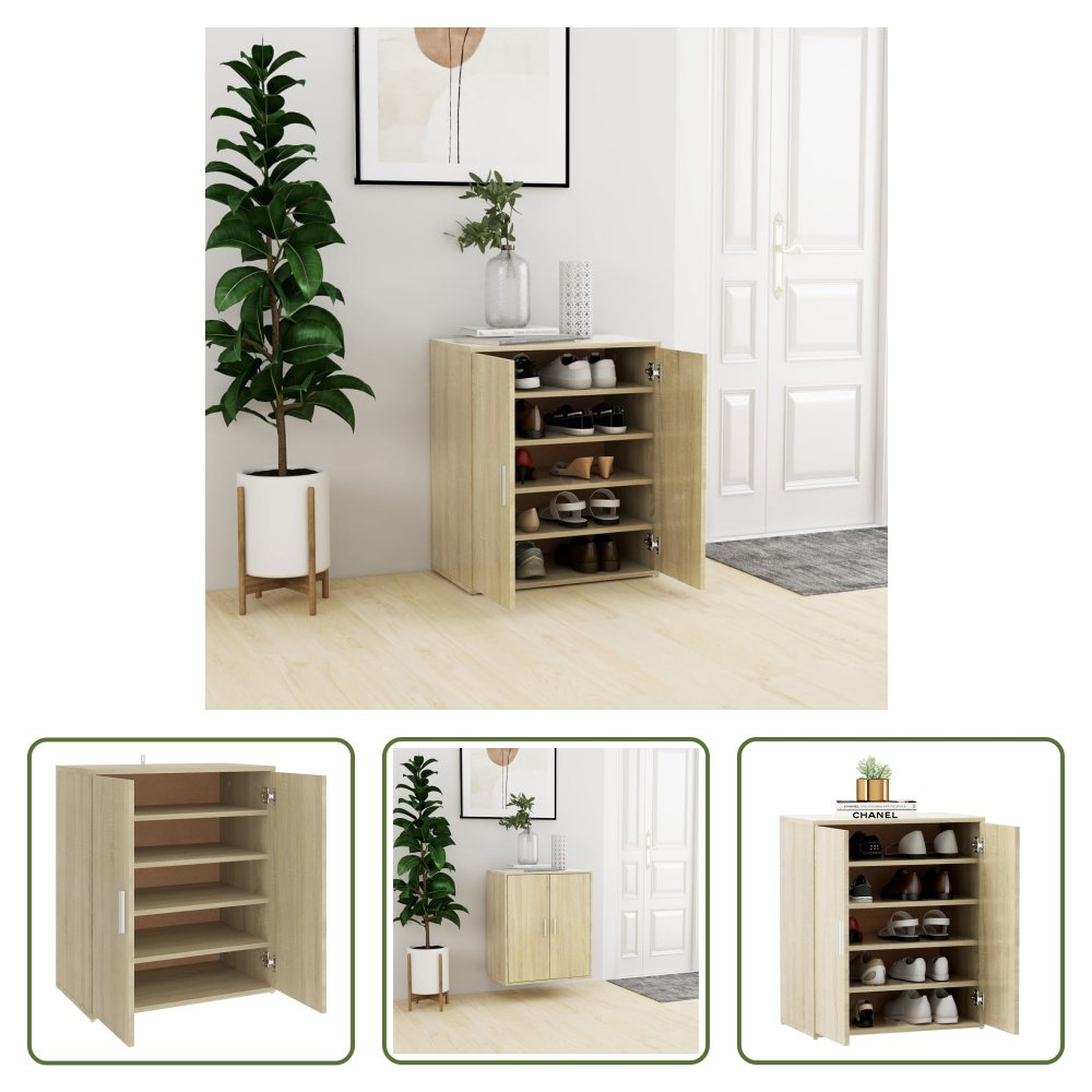 The Living Store Szafka na buty dąb sonoma 60x35x70 cm Materiał drewnopochodny