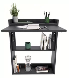 Biurko ścienne składane czarne szafka półka regał - Biurka - miniaturka - grafika 1