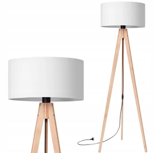 Lampa stojąca podłogowa Trójnóg Drewniany buk Abażur biały - Lampy stojące - miniaturka - grafika 1