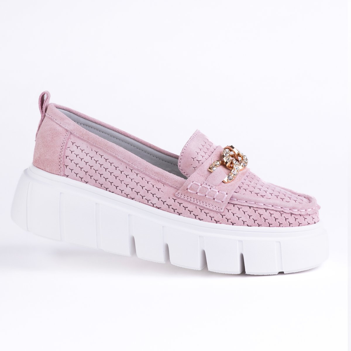 Mokasyny damskie ażurowe GOODIN GD-FT-127 skóra zamsz ażurek lekkie puder40