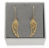 Kolczyki - Złote Kolczyki wiszące angielskie zapięcie skrzydła anioła WINGS skrzydełka - miniaturka - grafika 1
