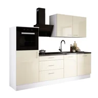 Meble kuchenne - Zestaw mebli kuchennych: Matowa biel / kremowy połysk, 250 x 220 x 60 cm - miniaturka - grafika 1