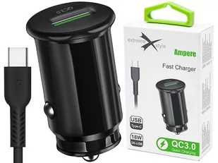 Extreme Ładowarka X Ładowarka Samochodowa 18W 3A QC3.0 USB + Kabel USB Typ C Ampere ACCU3QC30B+CC USB-C Quick Charge 3.0 czarny 5901445621957 - Ładowarki samochodowe - miniaturka - grafika 1