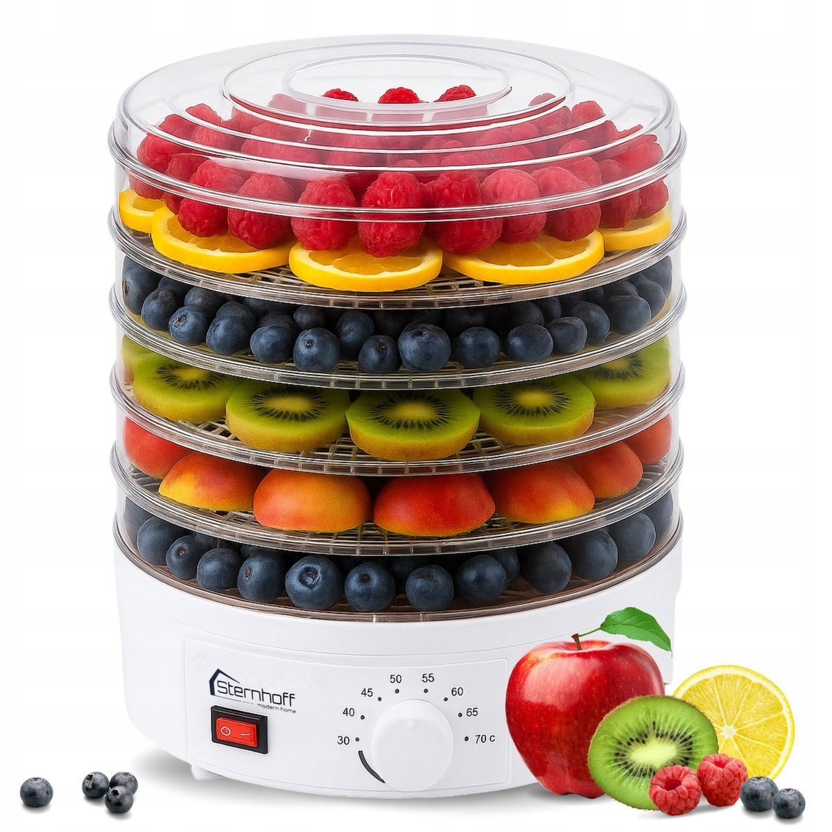 DUŻA SUSZARKA SPOŻYWCZA DO GRZYBÓW OWOCÓW WARZYW REGULACJA 5 POZIOMÓW 600W