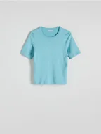 Swetry damskie - Reserved - Dzianinowa bluzka z wiskozą - jasnoturkusowy - miniaturka - grafika 1