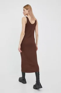Sukienki - Pieces sukienka kolor brązowy midi prosta - grafika 1