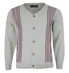 Kardigan, Beżowy w Paski Sweter Zapinany na Guziki, Elegancki -MAX SHELDON- Męski - Max Sheldon - Swetry męskie - miniaturka - grafika 1