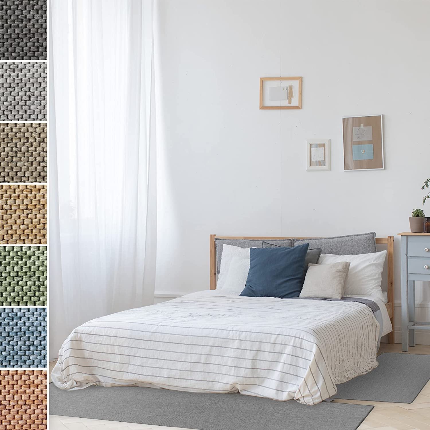 Obramowanie łóżka o wyglądzie sizalu Sabang 3-częściowe srebrne 1 bieżnik: 67x250 cm + 2 mostki: 67x140 cm każdy