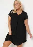 Sukienki - Czarna Pudełkowa Sukienka z Nakładką przy Dekolcie z Wiskozy Moaneni - miniaturka - grafika 1