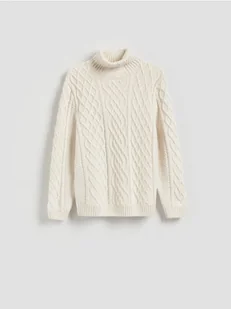 Reserved - Strukturalny sweter z golfem - złamana biel - Swetry męskie - miniaturka - grafika 1