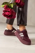 Półbuty damskie - Bordowe sneakersy skórzane damskie buty sportowe na platformie beżowe wstawki sznurowane PRODUKT POLSKI Casu 7987 - miniaturka - grafika 1