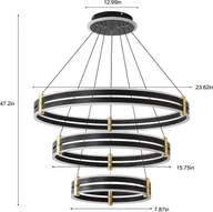 Lampy sufitowe - okrągły żyrandol wiszący z 3 pierścieniami i pilotem Żyrandol LED w nowoczesnym stylu 112W czarny - miniaturka - grafika 1