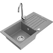 Zlewozmywaki z baterią - Mexen Pablo zlewozmywak granitowy 1-komorowy z ociekaczem i baterią kuchenną Telma, szary - miniaturka - grafika 1